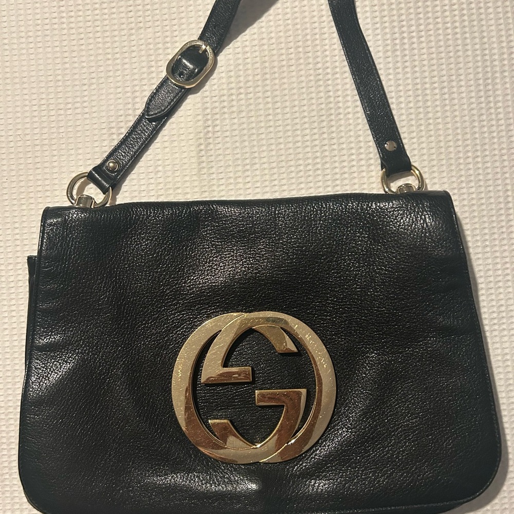 Gucci Black Satchel Bag with Gold Logo. - Picture 5 of 7